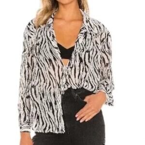 Free People Ciara Blouse NWT New Zebra Print Button front size XS